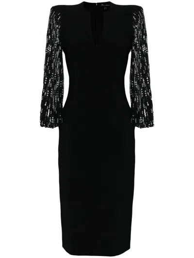 Jenny Packham The Swan Sequin-sleeve Midi Dress In Black