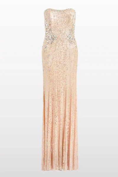 Jenny Packham Topaz Sequin-embellished Strapless Maxi Dress In Pink