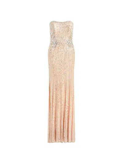 Jenny Packham Topaz Sequin-embellished Strapless Maxi Dress In Pink