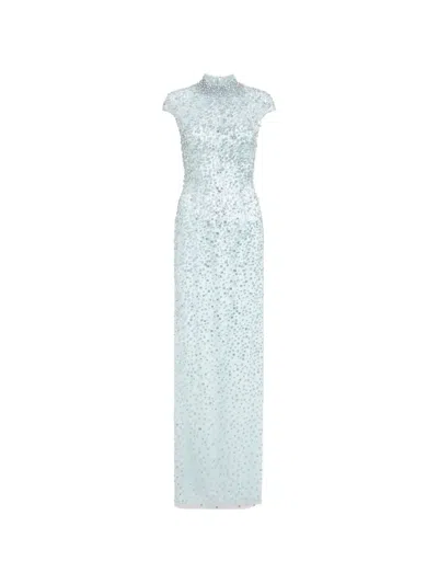 Jenny Packham Treasure Beaded High-neck Maxi Dress In Blue