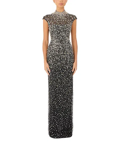 Jenny Packham Treasure Embellished Cap-sleeve Column Gown In Black