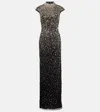 Jenny Packham Treasure Embellished Cap-sleeve Column Gown In Black