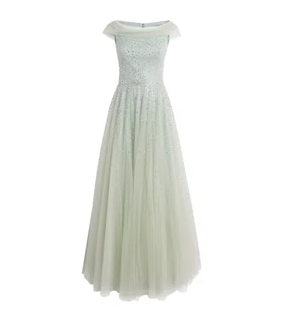 Jenny Packham Tulle Embellished Shayla Gown In Green