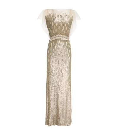 Jenny Packham Tulle Sequinned Bonnie Gown In Gold
