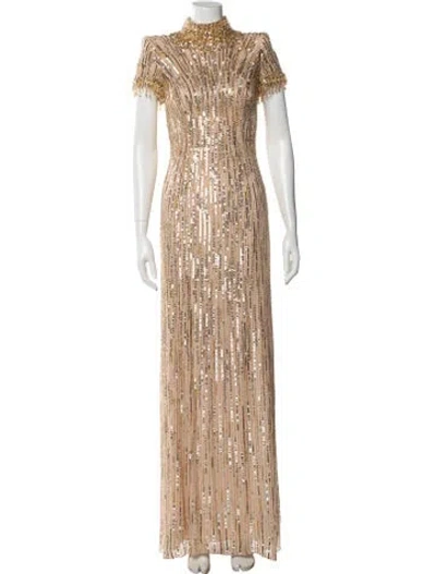 Pre-owned Jenny Packham Turtleneck Long Dress In Neutral