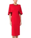 Jenny Packham Ursa Cape-effect Crystal-embellished Crepe Midi Dress In Red