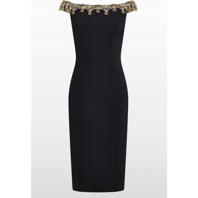 Jenny Packham Valorie Beaded Off-shoulder Midi Dress In Black