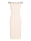 Jenny Packham Valorie Beaded Off-shoulder Midi Dress In Neutral