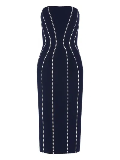 Jenny Packham Verity Strapless Crystal-embellished Crepe Midi Dress In Blue