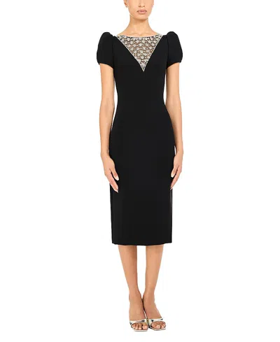 Jenny Packham Vienna Embellished Puff-sleeve Midi Dress In Black