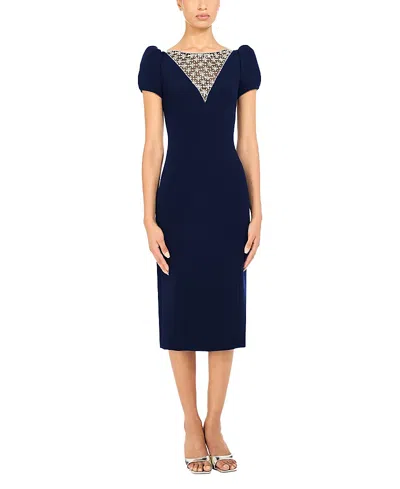 Jenny Packham Vienna Embellished Puff-sleeve Midi Dress In Blue