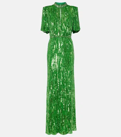 Jenny Packham Viola Sequined Cutout Gown In Green