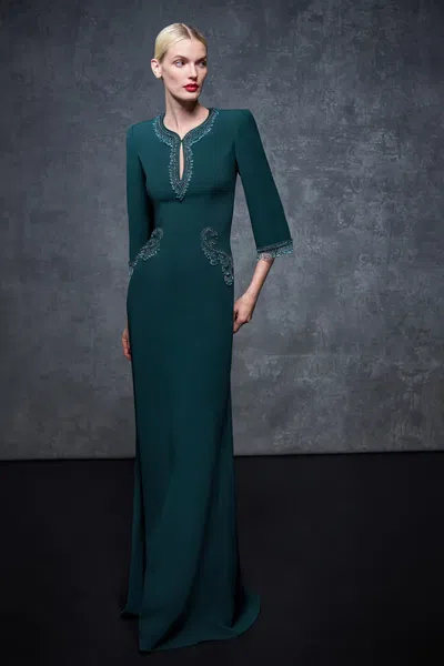 Jenny Packham Viva Bead-embellished Maxi Dress In Green