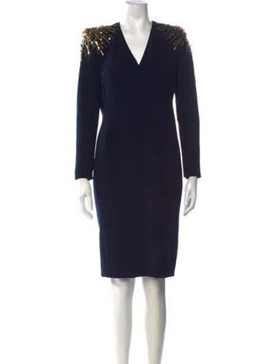 Pre-owned Jenny Packham V-neck Knee-length Dress In Blue
