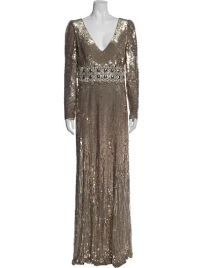 Pre-owned Jenny Packham V-neck Long Dress