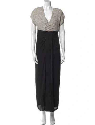 Pre-owned Jenny Packham V-neck Long Dress In Black