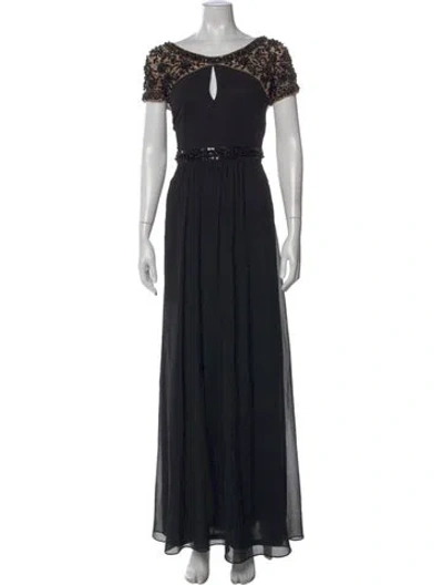 Pre-owned Jenny Packham V-neck Long Dress In Black