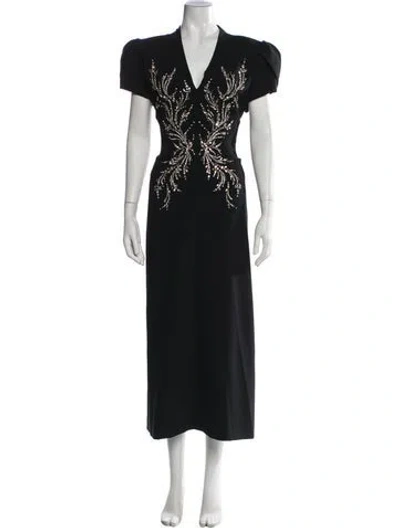 Pre-owned Jenny Packham V-neck Long Dress In Black