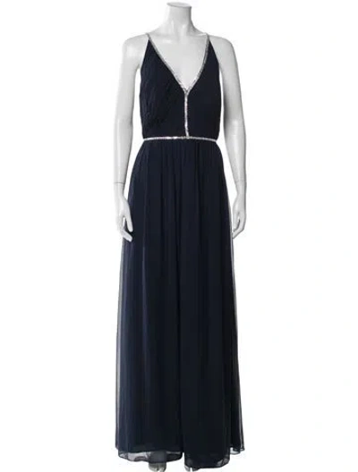 Pre-owned Jenny Packham V-neck Long Dress In Blue