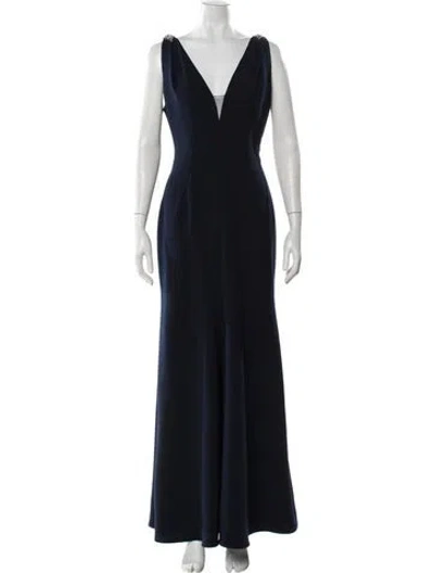 Pre-owned Jenny Packham V-neck Long Dress In Gray