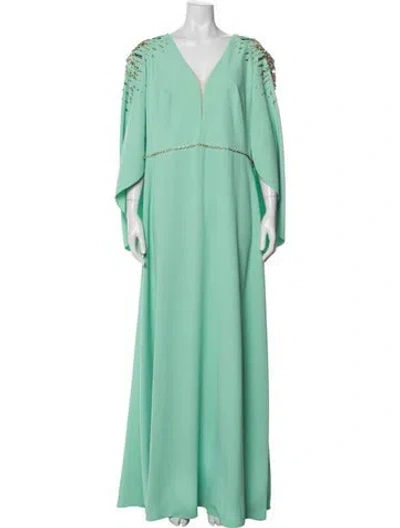 Pre-owned Jenny Packham V-neck Long Dress In Green