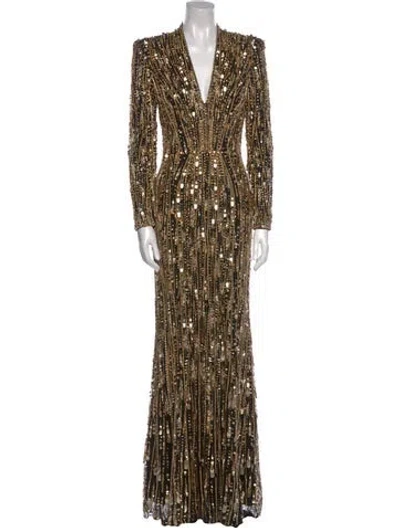 Pre-owned Jenny Packham V-neck Long Dress In Multi