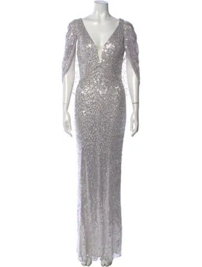Pre-owned Jenny Packham V-neck Long Dress In Multi
