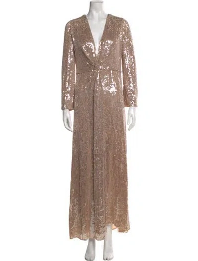 Pre-owned Jenny Packham V-neck Long Dress In Neutral