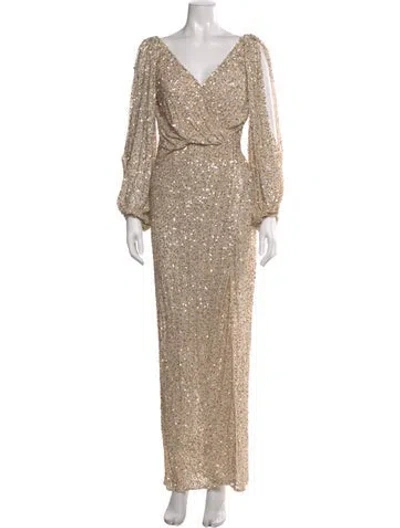 Pre-owned Jenny Packham V-neck Long Dress In Neutral