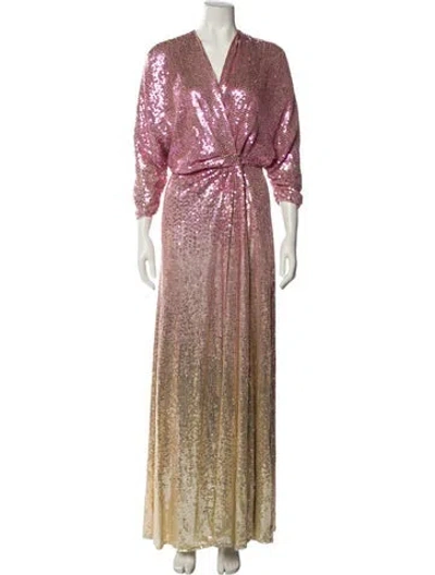 Pre-owned Jenny Packham V-neck Long Dress In Pink