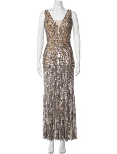 Pre-owned Jenny Packham V-neck Long Dress In Pink