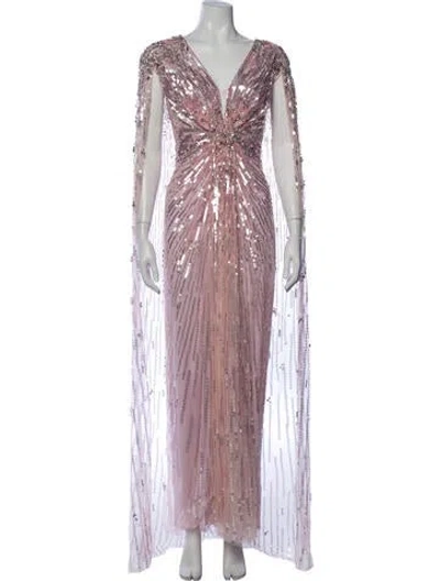 Pre-owned Jenny Packham V-neck Long Dress In Pink