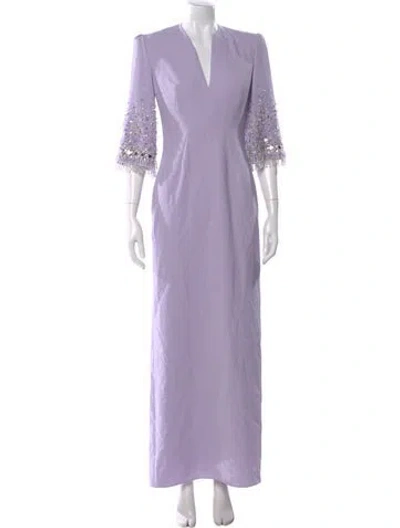 Pre-owned Jenny Packham V-neck Long Dress In Purple