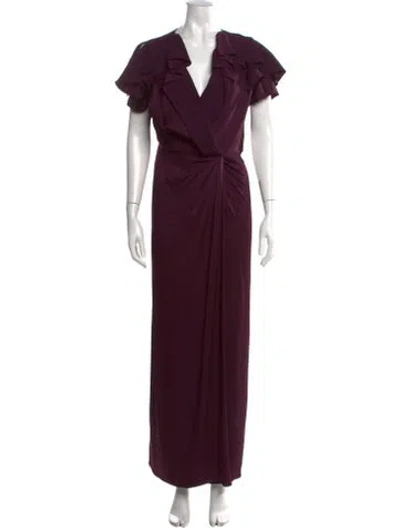 Pre-owned Jenny Packham V-neck Long Dress In Purple