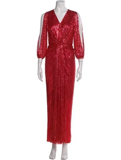 Pre-owned Jenny Packham V-neck Long Dress In Red