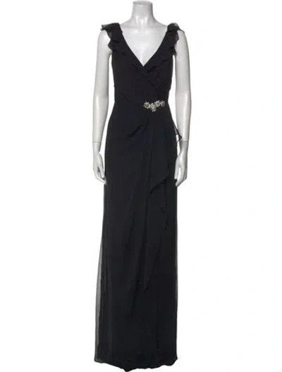 Pre-owned Jenny Packham V-neck Long Dress W/ Tags In Black