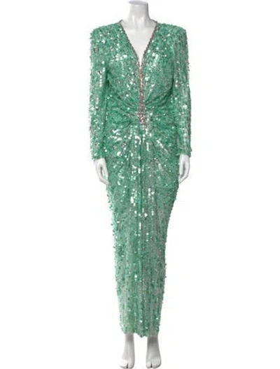 Pre-owned Jenny Packham V-neck Long Dress W/ Tags In Green