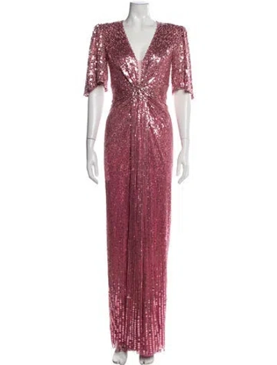 Pre-owned Jenny Packham V-neck Long Dress W/ Tags In Pink