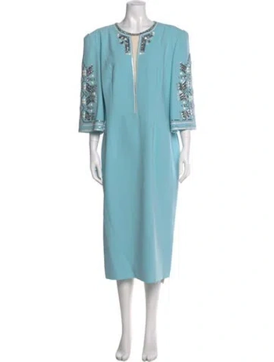 Pre-owned Jenny Packham V-neck Midi Length Dress In Blue