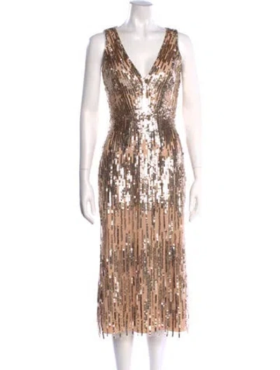 Pre-owned Jenny Packham V-neck Midi Length Dress In Multi