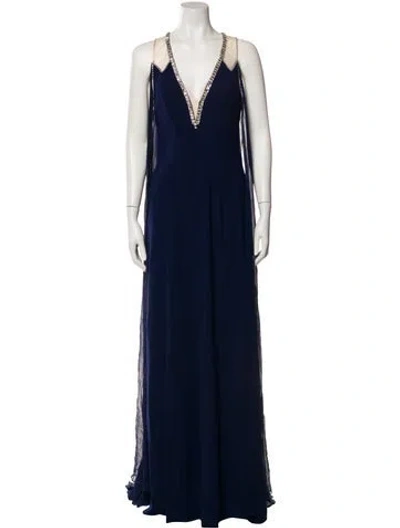 Pre-owned Jenny Packham V-neck Midi Length Dress W/ Tags In Blue