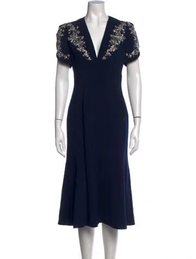 Pre-owned Jenny Packham V-neck Midi Length Dress W/ Tags In Blue