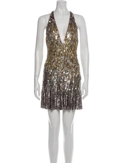 Pre-owned Jenny Packham V-neck Mini Dress W/ Tags In Neutral