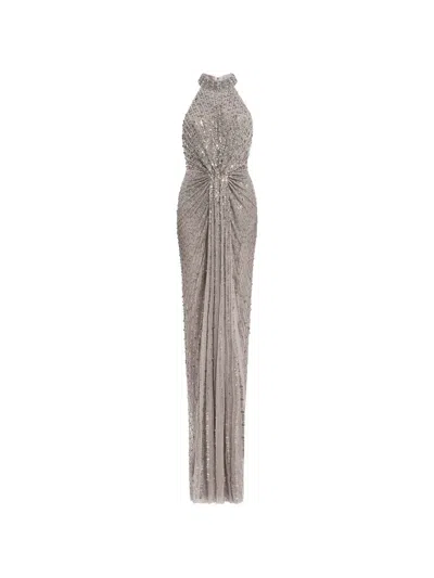Jenny Packham Whisper Halterneck Long Dress In Gold