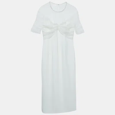 Jenny Packham White Crystal Embellished Tulle And Crepe Tulip Midi Dress In Blue