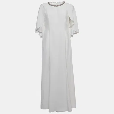 Jenny Packham White Satin Crystal Embellished Neck Wedding Gown In Multi