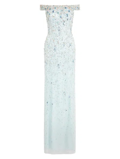 Jenny Packham Women's Jessie Embellished Off-the-shoulder Gown In Blue
