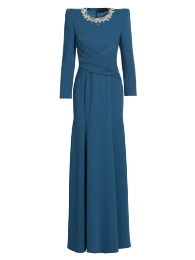 Jenny Packham Women's Plaza Crepe Crystal-embellished Gown In Cobalt Aura