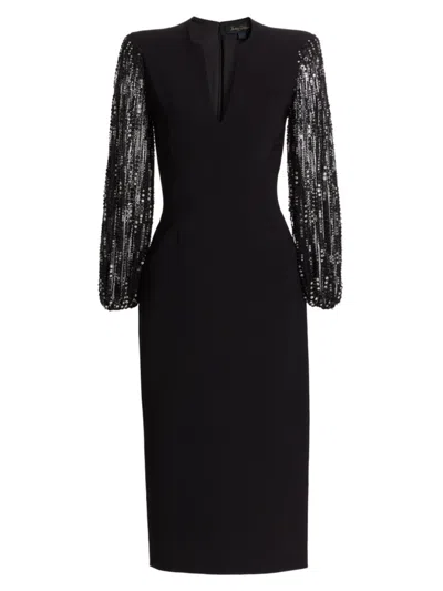 Jenny Packham Women's The Swan Embellished-sleeve Cocktail Dress In Jet