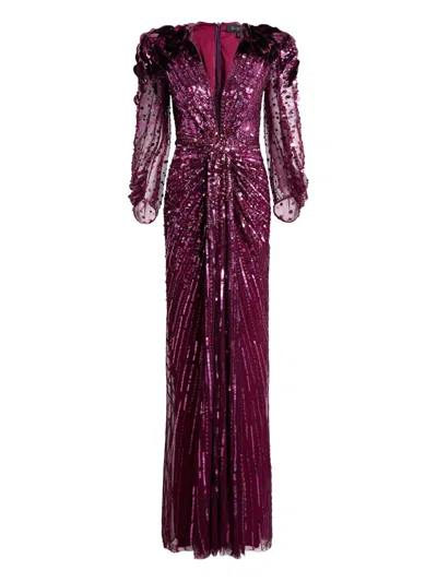 Jenny Packham Xenia Sequin-embellished Maxi Dress In Purple